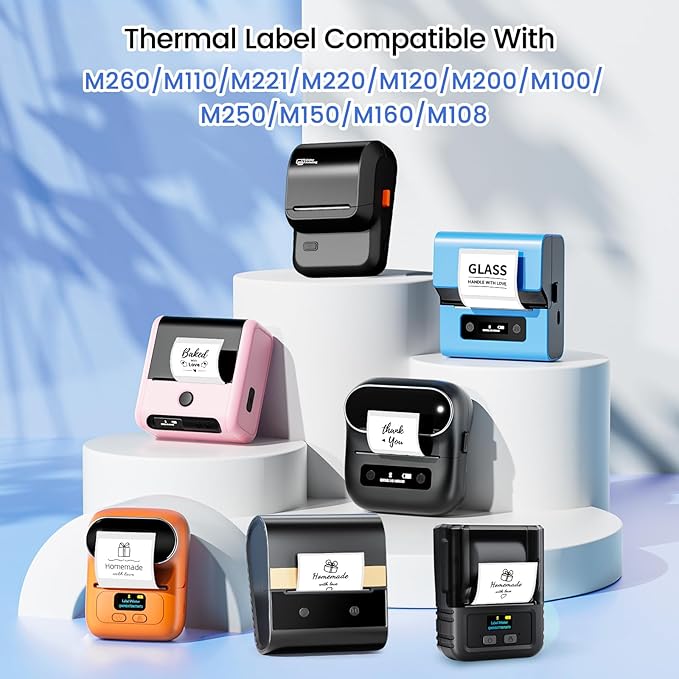 Square Thermal Label Compatible with M100/M110/M120/M260/M220/M150, 1.57'' x 1.18'' (40 x 30 mm), Sticker Thermal Labels for Logo/Thank You Label/Small Business/,230Pcs/Roll