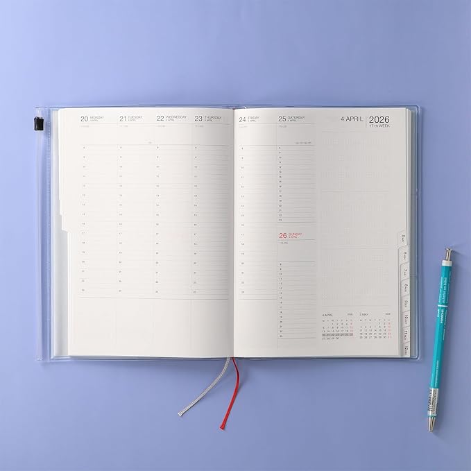 MARK'STYLE A5 Weekly Vertical Planner 16 Months (Sep. 2025 – Dec. 2026) with Soft Transparent PVC Cover,Refillable, Pocketed, for Daily Organizing & Planning (Mint)