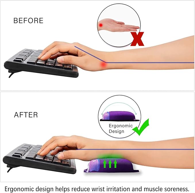 ArtSo Upgraded Wrist Rest Support for Mouse Pad & Keyboard, Ergonomic Gel Mousepad Non-Slip Rubber Base Home,Office Pain Relief, Easy Typing Cushion Neoprene, Soft Memory Foam, Purple Heart Butterfly