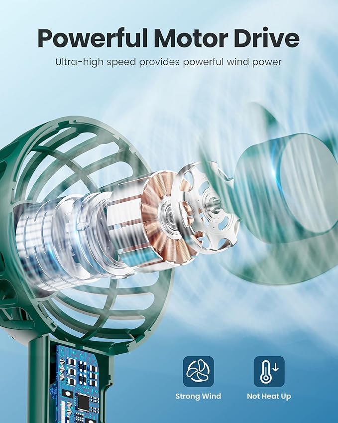 Gaiatop Mini Portable Fan, Navy Green, Cute Design, Rechargeable Battery, Handheld and Desktop, Small and Light