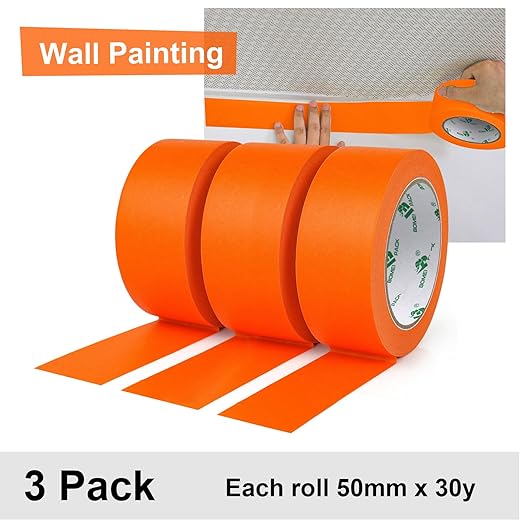 BOMEI PACK 3 Pack Orange Painters Tape, 2inch x 30yds, Multi Size Painting Masking Tape, Clean Release Paper Tape for Home and Office