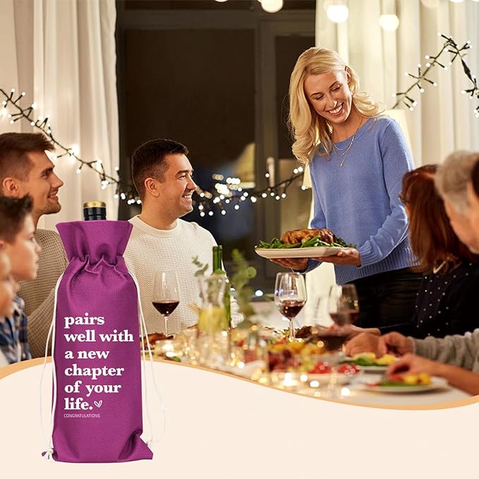 XFW Purple Funny New Chapter Wine Bag New Beginnings Gifts for Women Men Farewell Gifts for Friends Going Away Gifts for Coworkers Women Men Moving Away Gifts for Friends New Teacher Gifts