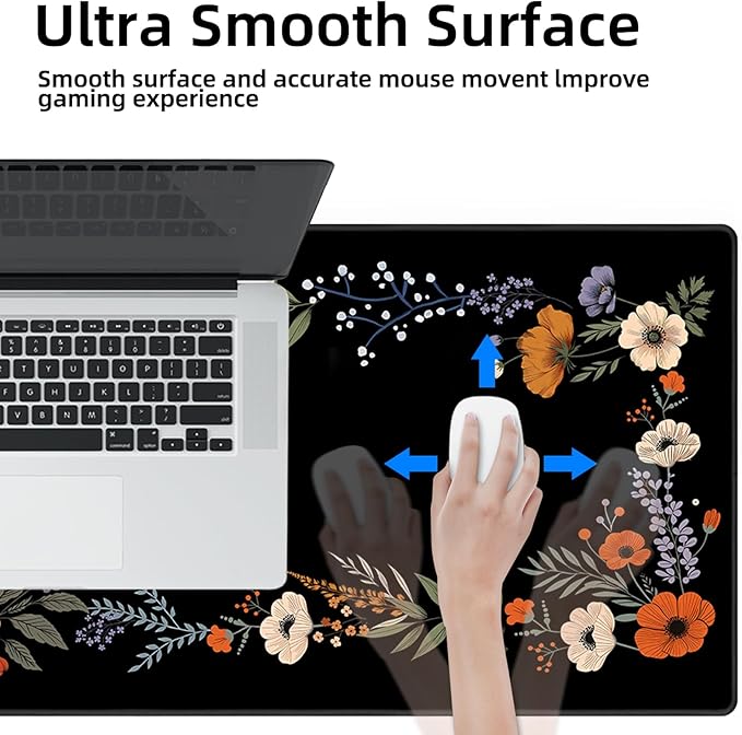 Galdas Gaming Mouse Pad XXL XL Large Long Extended Big Mousepad Non-Slip Rubber Keyboard Desk Pad with Stitched Edges for Laptop Home Office (31.5x11.8x0.08 Inch)-Floral Flower