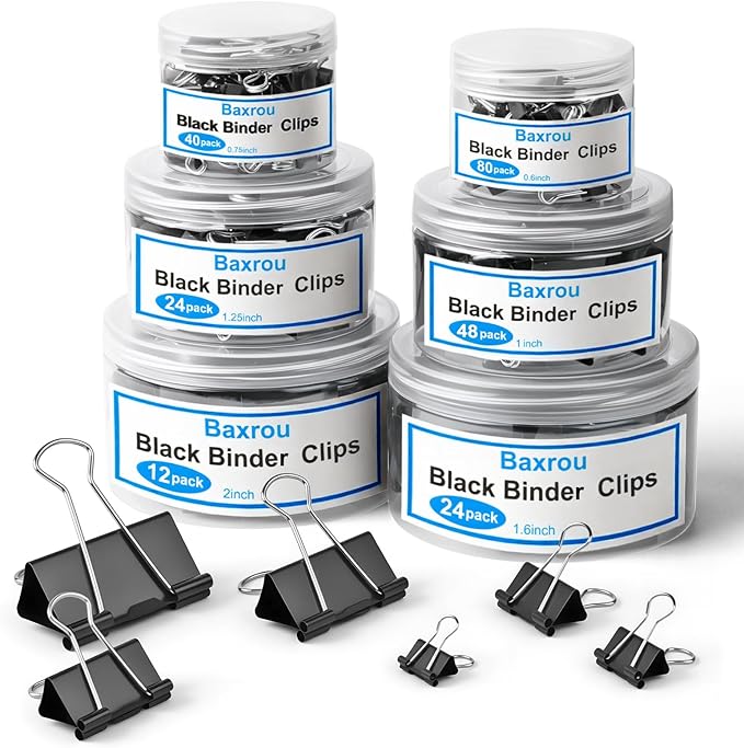 228 PCS Binder Clips Paper Clamps Assorted Sizes,Extra Large Medium Small Mini and Micro,Black Metal Paper Binder Clip 6 Sizes for Office, Home and School