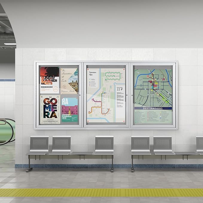 SWANCROWN Outdoor Bulletin Board 94x48in, Enclosed Bulletin Board with Locking Door for Office School Commerce, Grey Felt, Sliver Aluminum Frame