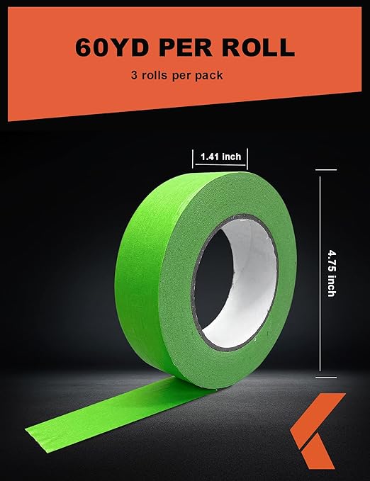 Painters Tape for Cars - Green, No Residue, Automotive Masking Tape - Heat Resistant for Paint Booth, 1.4 Inches x 60 Yards, 3 Rolls