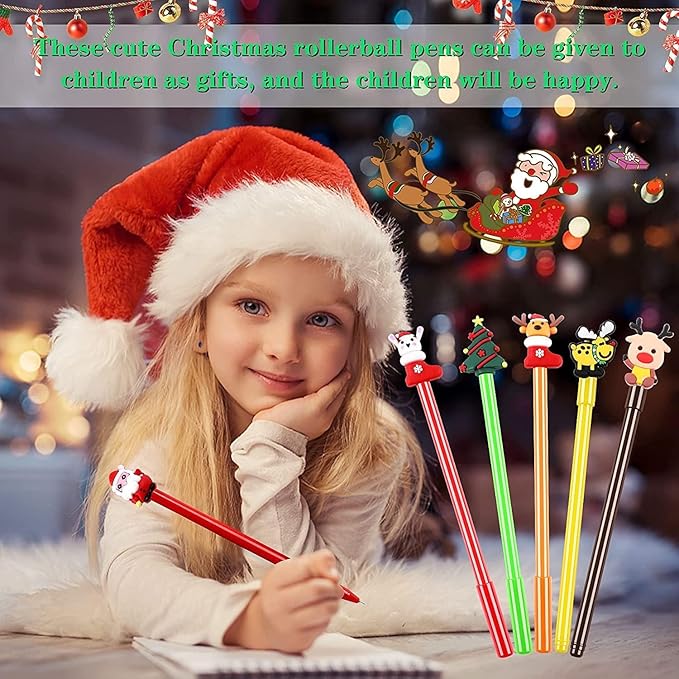 SANNIX 20 Pcs Christmas Pens Bulk Cartoon Gel Ink RollerBall Pen for Kids Christmas Gift School Home Supplies Xmas Party Favor Gift Bags Filler