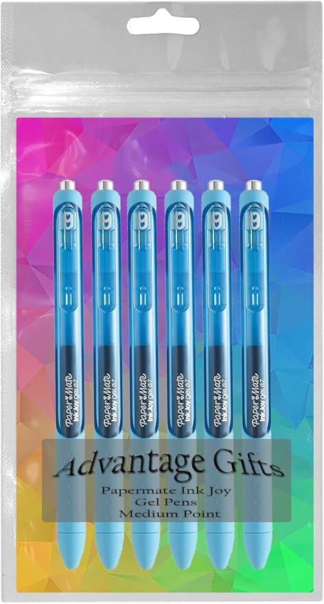 Paper Mate InkJoy Gel Pens, Bright Blue, Medium Point (0.7mm), 6 Count, Bundle with Plastic Reusable Pouch