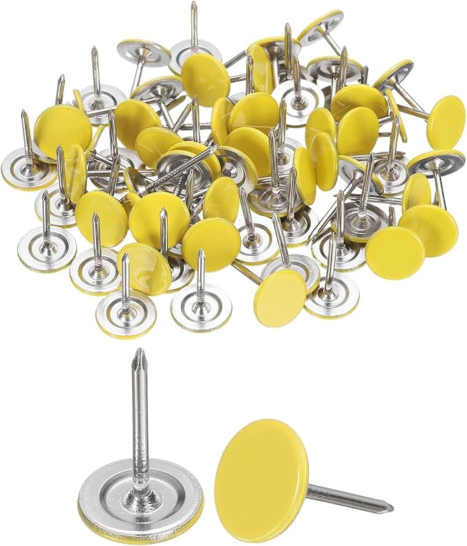 uxcell 100Pcs Upholstery Tacks, 11mmx17mm Flat Head Thumb Tack Decorative Furniture Nails Push Pins for Furniture Sofa Headboards, Yellow