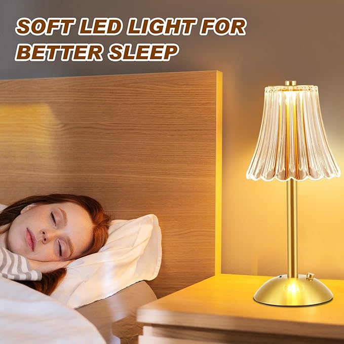 Liliful 4 Pcs LED Portable Cordless Table Lamp Touch Battery Operated Rechargeable Gold Desk Lamp 3 Color Dimmable for Bedroom Living Room Dining (Gold,Rose Style)