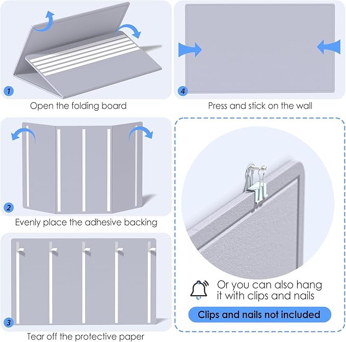 MaxGear Extra Large Bulletin Board 60" x 36", Foldable Felt Board Vision Board Supplies, Cork Board for Office, Home, School, Small Pin Boards for Walls Decorative Display Board Moonlight Gray