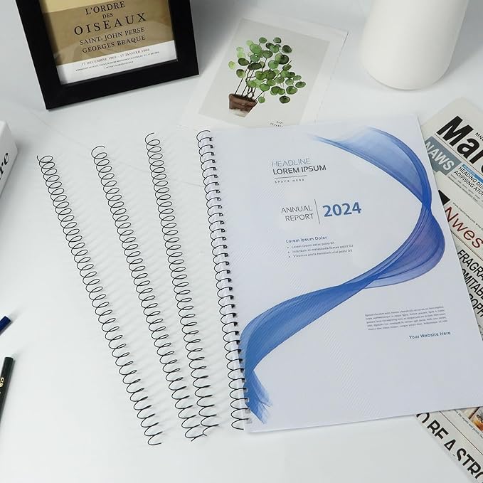 Rayson 11.1mm Spiral Metal Coil for Binding, 4:1 Pitch, 48-Loops, 7/16" Coils Binding Comb 80 Sheets Capacity, Black Color & Pack of 100