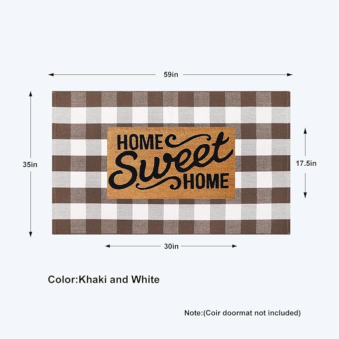 KIMODE Fall Decor Buffalo Plaid Outdoor Rug 3'x5' Brown and White Checkered Rug Farmhouse Cotton Fall Front Outdoor Autumn Door Mat Washable Indoor Outdoor Area Rug Carpet for Front Porch