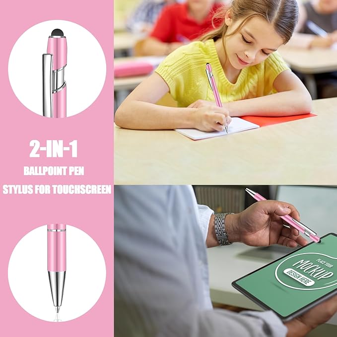 24 Pcs Blue Ink Ballpoint Pen with Stylus Tip 2 in 1 Ballpoint Pen 1.0 mm Blue Ink Metal Stylus Pen for Touch Screens Coworkers, Family, Colleagues, Office (no Multicolor)