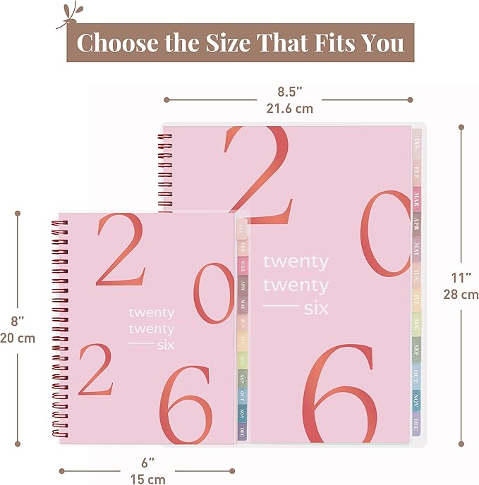 Rileys 2026 Planner, Agenda Planner With Weekly And Monthly View, Daily Agenda Book And Yearly Planners Calendar Book, Spiral Bound With Tabs, Notes, Goals And Holidays (Float, Pink, 8.5 x 11 in)
