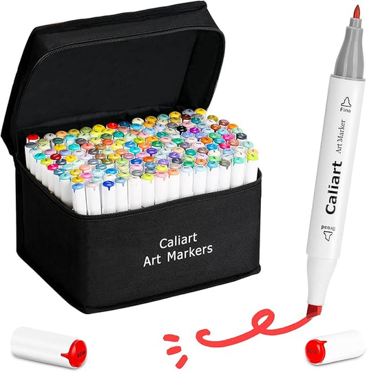 Caliart Art Markers 168 Colors Dual Tip Sketch Pens, Easter Basket Stuffers for Kids Teens Toddler, Permanent Alcohol Based Markers for Adult Book Eggs Decorations Gift Drawing Supplies Kit