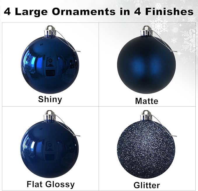 Navy Blue 4.0" Large Christmas Balls - Christmas Tree Decoration Ornaments Shatterproof Hanging Balls for Birthday Halloween Holiday Wedding Decorations Set of 4pcs