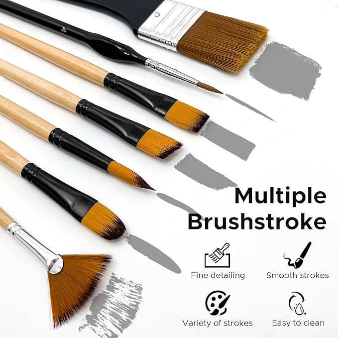 Bougimal 32 Pcs Paint Brush Set, Artist Paint Brushes for Acrylic Painting, Oil, Watercolor, Gouache, with Flat Round Filbert Fan Angle Detail Brush, Suitable for Artists and Beginners