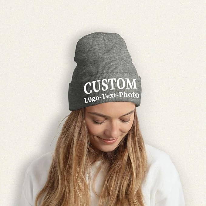 Custom Beanie for Men Women Bulk Custom Winter Hat Beanies with Logo Text Image Personalized Knit Hats Gifts for Business