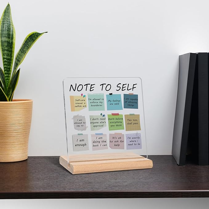 Note to Self Words Motivational Acrylic Decorative Sign, Inspirational Office Gifts for Women, Mental Health Therapy Gifts for Friends, Students, Counselor, Coworker and Boss, Room Decor for Teen Girls
