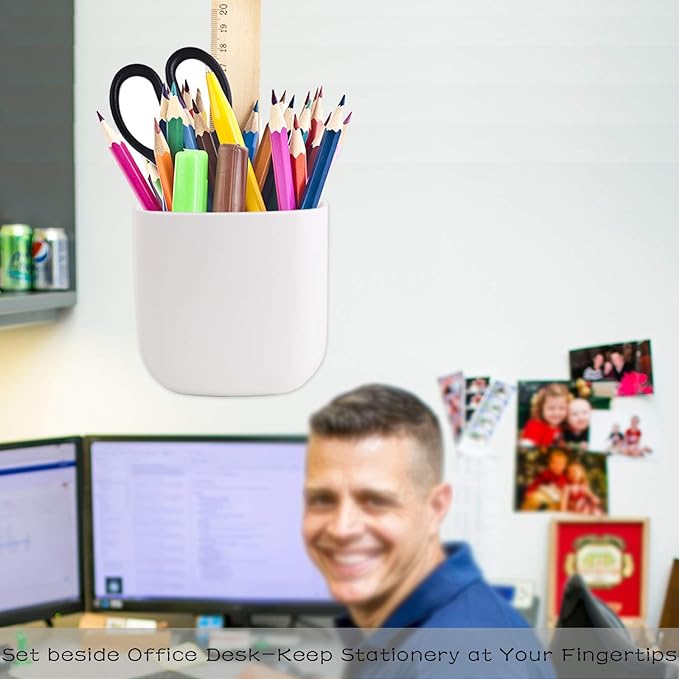 Pencil Holder - Self-Adhesive Wall Mount Pen Cup,Marker Pot,Writing Utensil Storage Organizer for Fridge,Locker,Whiteboard,home and office - White - 2Pcs/Set