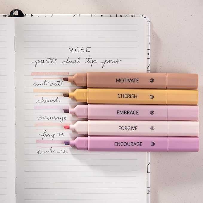 DIVERSEBEE Bible Highlighters Assorted Colors, 5 Pack No Bleed Dual Tip Aesthetic Pastel Highlighter Pens for Journaling, Note Taking, School, Bible Study Supplies and Accessories (Rose)