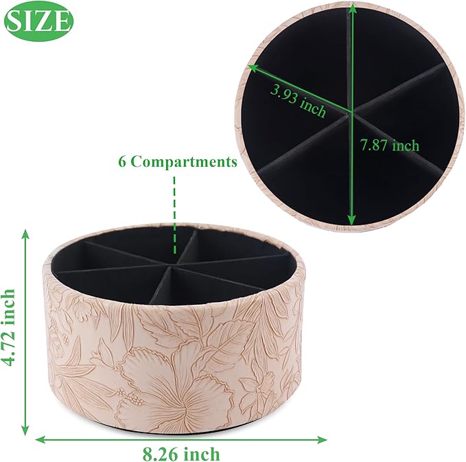 Hennaja Remote Control Holder, 360°Spinning PU Leather Desk TV Remote Caddy,Desk Storage Box Room Accessories for Controller, Media,Mail,Calculator, Mobile Phone,Pencil(1-Carved Light Brown)