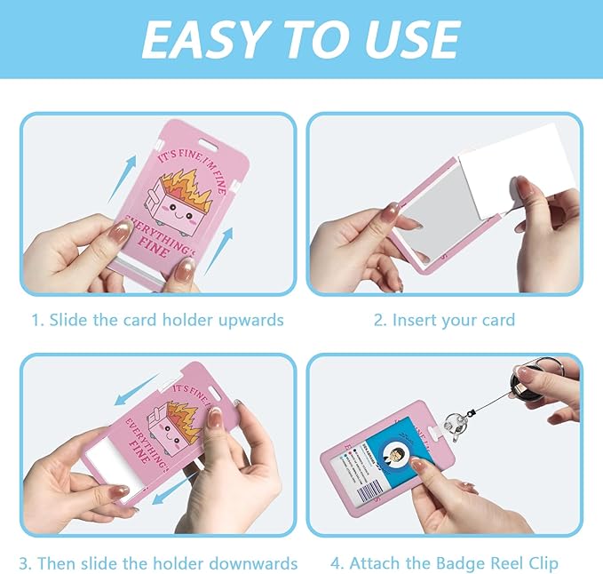 Gctriki ID Badge Holder with Lanyard, Dumpster on Fire Lanyard for Keys, Funny I'm Fine Retractable Badge Reel Clip, Teacher Lanyards for ID Badges Holder, Nurse Teacher Workers Women Office Gifts