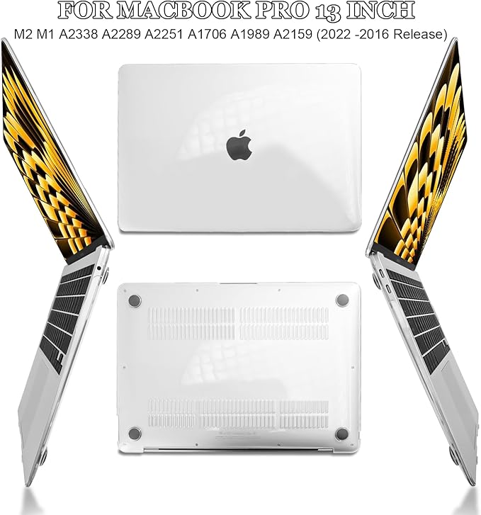 Compatible with MacBook Pro 13 inch Case for Touch Bar 2022-2016 M2 M1 A2338 A2289 A2251 A1706 A1989 A2159 Cover, Plastic Hard Shell Case Keyboard Cover Screen Film Dust Plug, Crystal Clear