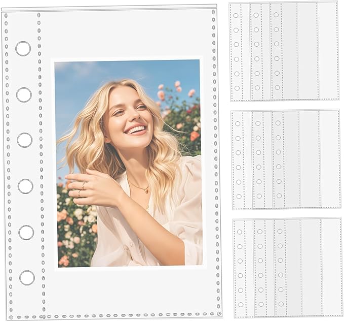 10Pcs Binder Pockets 6-Holes Clear A7 Planner Inserts Moisture-Proof & Water-Resistant Binder Inserts for Photos Cards Bills More A7 Planner