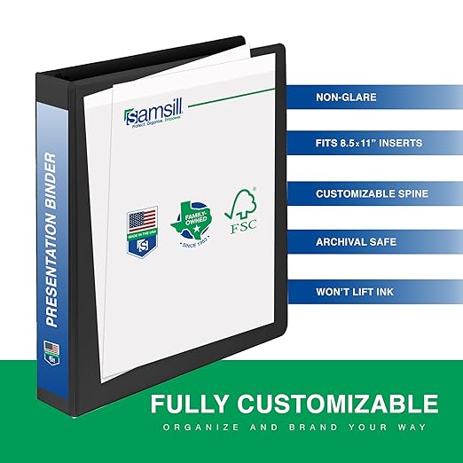 Samsill 0.5 Inch 3 Ring Binders, Made in USA, Economy Round Ring, Clear View Cover, 100 Sheet Capacity - for School, Home, Office - Black, 24 Pack