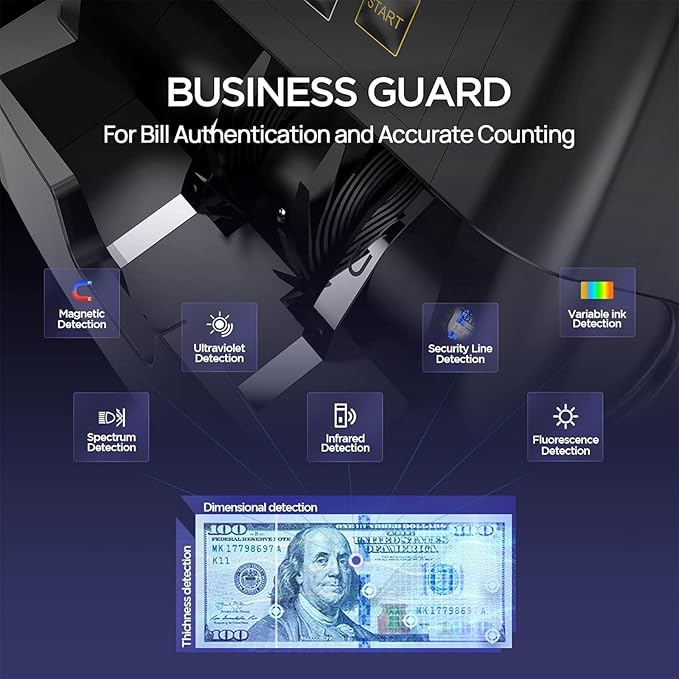 NUCOUN VC-3 Money Counter Machine Mixed Denomination, Value Counting, CIS/UV/IR/MG/MT Counterfeit Detection, USD/Euro/CAD/MXN, Printer Enabled Bill Cash Counter for Business