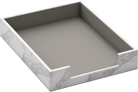 Leather Letter Tray, THIPOTEN Elegant Desk Organizer for Office Supplies, Mail, Paper, File, Magazine, Perfect Office Organization for Desktop(White)