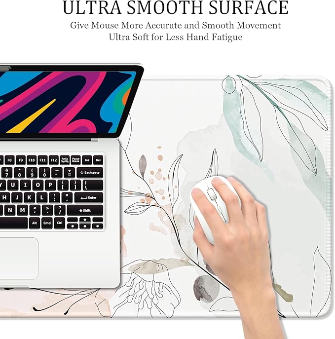 Desk Mat, 32" x 16" XXL Extended Large Gaming Mouse Pad, Desktop Decor Desk Pad, Cute Men Women Office Supplies and Accessories, XL Mouse Mat for Laptop & Keyboard, Watercolor Flowers