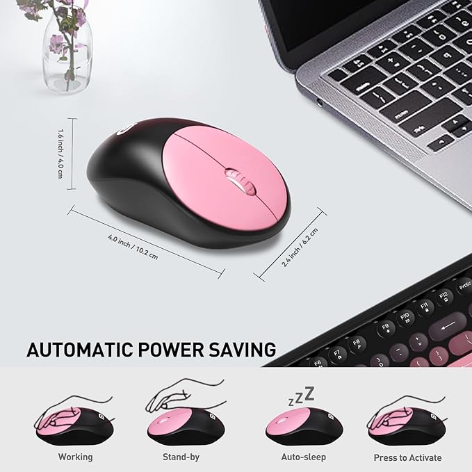 FD Wireless Keyboard and Mouse Combo - 2.4G Full-Sized Cute Colorful Mouse and Keyboard with 104 Round Keys Retro Typewriter Keyboards for Laptop/Windows/PC - Pink Gradient