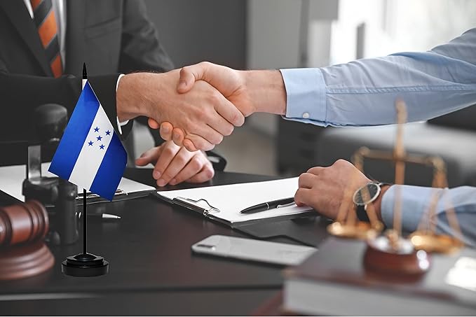 Honduras Flags Honduran Small Mini Desk Flags Set Small Mini Honduras Flags Table Flag with 13" Black Pole, Black Base and Spear Top, Miniature Honduras Deluxe Desktop Flag, Home Decoration, Office Decoration, Festival Celebrations(12 Pack )