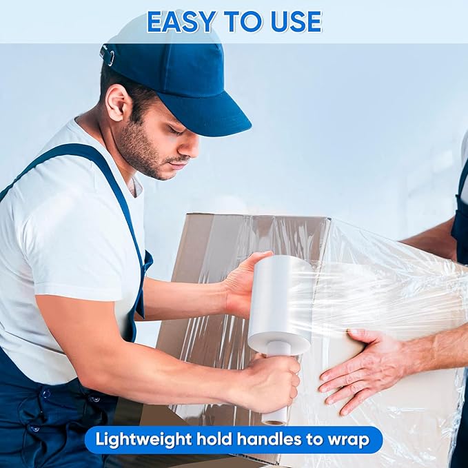 TICONN 4Pk Stretch Wrap Stretch Film Roll, 1000ft Industrial Strength 5 inch Wide Clear Plastic Wrap with Handles for Pallet Wrapping Shipping Moving