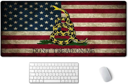 SSOIU Desk Mat,Large Mouse Pad 35.5" x 15.7" XXL Extended Gaming Mouse Pad Mat with Non-Slip Base Stitched Edge Mousepad for Computer,Office,Keyboard and Laptop - Don't Tread On Me American US Flag