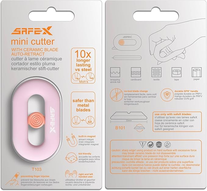 Box Cutter Retractable, Box Opener, Ceramic Box Cutter, Built-In Magnetic, Mini Box Cutter, Safety Box Cutter, Cute Box Cutter, Small Box Cutter For Women, Package Opener, Box Opener Tool (PINK)