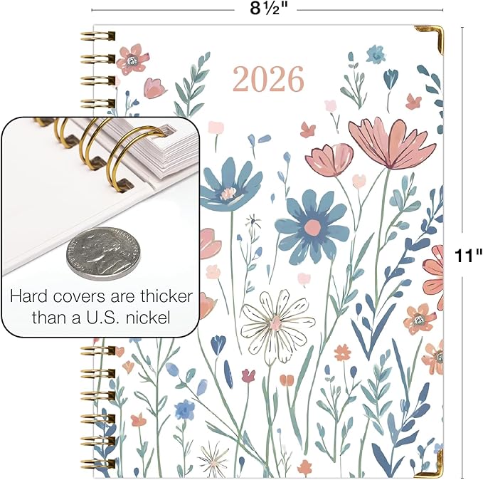 HARDCOVER 2026 Planner, 8.5"x11": 14 Months (November 2025 - December 2026), Daily Weekly Monthly Planner, Yearly Agenda, Bookmark, Pocket Folder and Sticky Note Set (Colorful Botanicals)