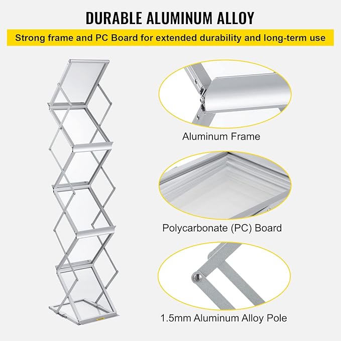 VEVOR Literature Rack, 6 Pockets, Pop up Aluminum Magazine Rack, Lightweight Catalog Holder Stand w/Carrying Bag for Living Room, Hotel, Trade Show, Exhibition, Office