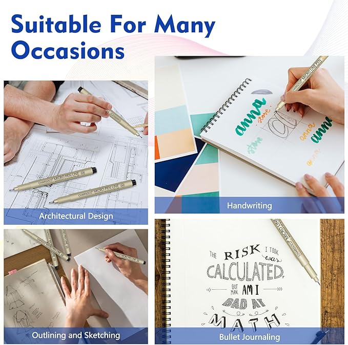 L Micro Pen, 6 Pack Black Fine Point Pen with Waterproof Archival Ink, 2-5mm Fineliner Ink Pens for Artist Illustration, Sketching, Anime, Manga, Technical Drawing and Scrapbooking