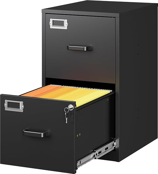 SISESOL 2 Drawer File Cabinet with Lock,Narrow Vertical Filing Cabinet,Under Desk File Cabinets,Black Metal File Cabinets for Home Office,Fit Letter/A4/Legal Size File,Easy Assembly
