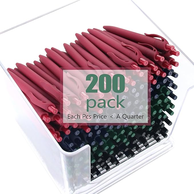 Deegtran 200 Pack Burgundy Red Barrel Click Pens, No Bleed Wholesale Retractable Ballpoint, Medium Point 1.0MM Black Ink, Smooth Writing