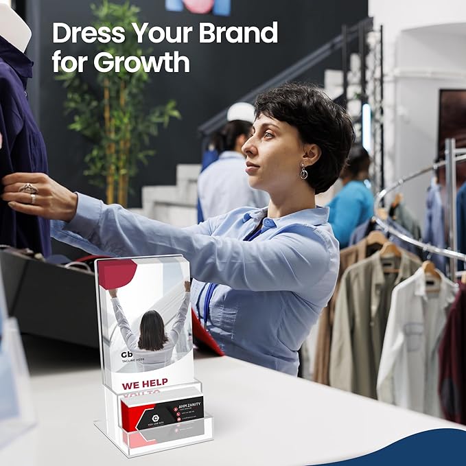 6 Pack Acrylic Brochure Holder 4‘’, Clear brochure and Business Card Holder, Plastic Flyer Display Stand for Magazine, Pamphlet, Booklets, Menu, Journals, Business Card