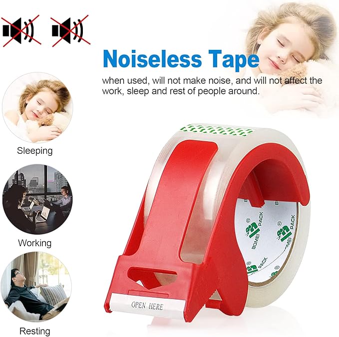 BOMEI PACK Heavy Duty Clear Packing Tape,2 Rolls with refillable Dispenser,Noiseless Packaging Tape 1.88 Inches x 55 Yards,Industrial Grade Boxes Shipping Tape for Moving,Mailing and Storages