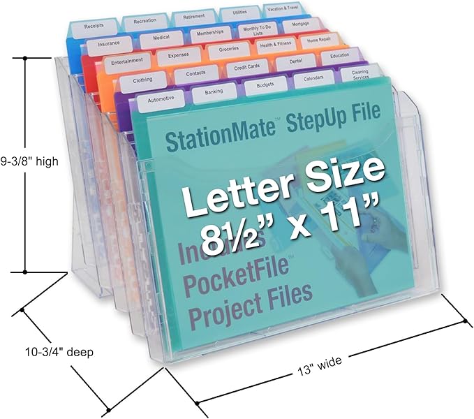Ultimate Office StationMate Desktop Organizer (Includes 25, 5th-Cut PocketFiles). Complete Project Manager and File Sorter for The Office or Home with an Incline Design Puts All Files in Clear View