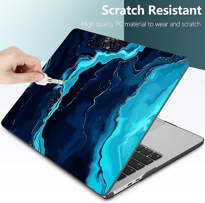 DONGKE Compatible with M4 MacBook Air 15 inch Case 2025 2024 2023 A3241 A3114 A2941 M3 M2 Liquid Retina Display Touch ID, Plastic Hard Case & Keyboard Skin & Screen Protector - Blue Marble