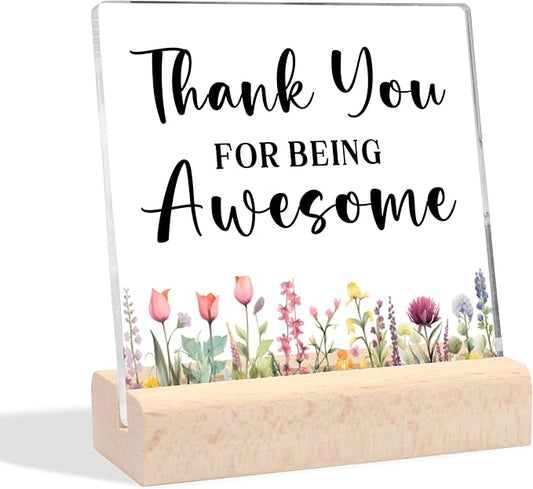 Thank You Gifts for Women, Inspirational Gifts Farewell Gifts for Coworkers Appreciation Gifts for Coworkers Employee Teachers Nurse Friends, Thank You for Being Awesome Clear Desk Decorative Sign