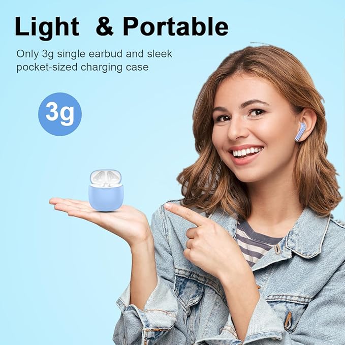 Wireless Earbuds, Bluetooth 5.4 Headphones in Ear with Noise Cancelling Mic, Bluetooth Earbuds Stereo Bass, IP7 Waterproof Sports Earphones, 32H Playtime USB C Charging Buds Light Blue for Android iOS